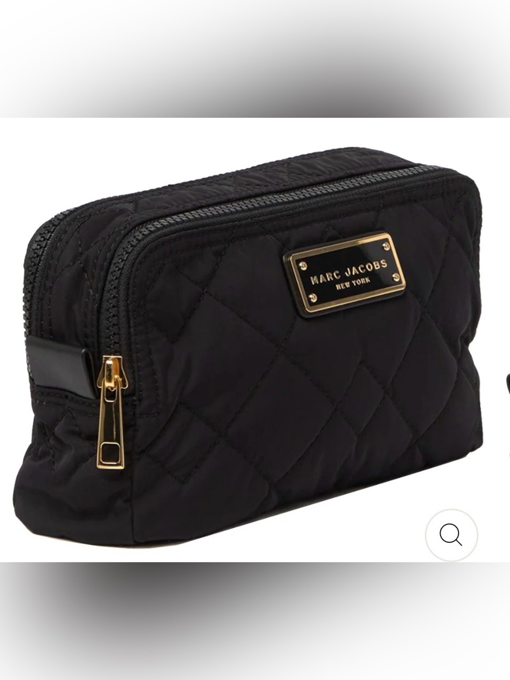 Marc Jacobs Black Quilted Cosmetic Pouch with Gold Plate DOUBLE ZIP